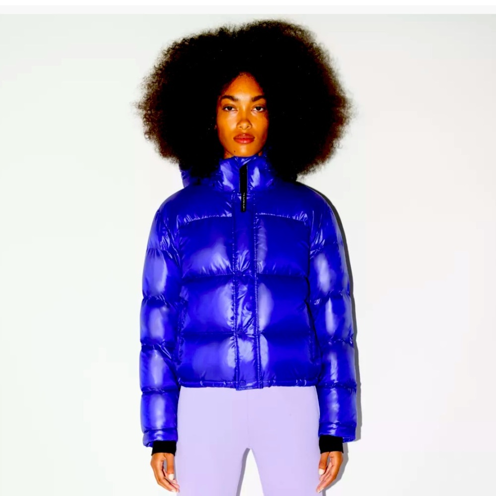 TNA Aritzia SuperPuff Hi Gloss Shorty in Azure Blue